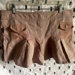 Brown Pleated Mini Skirt with Pockets